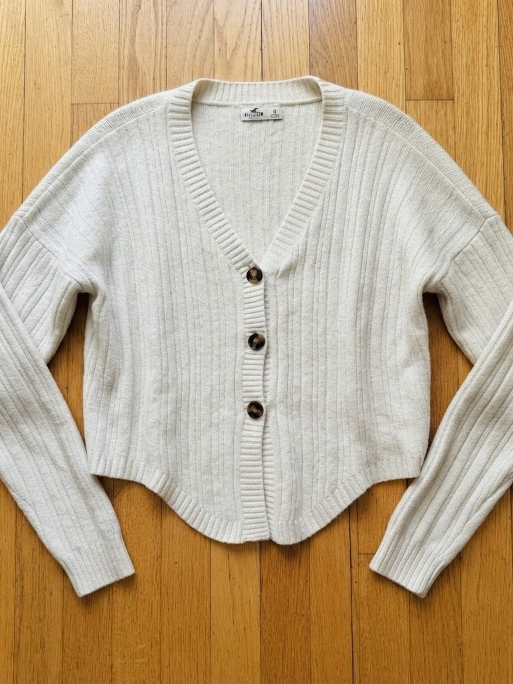 Hollister Cream Ribbed V-Neck Button Cardigan